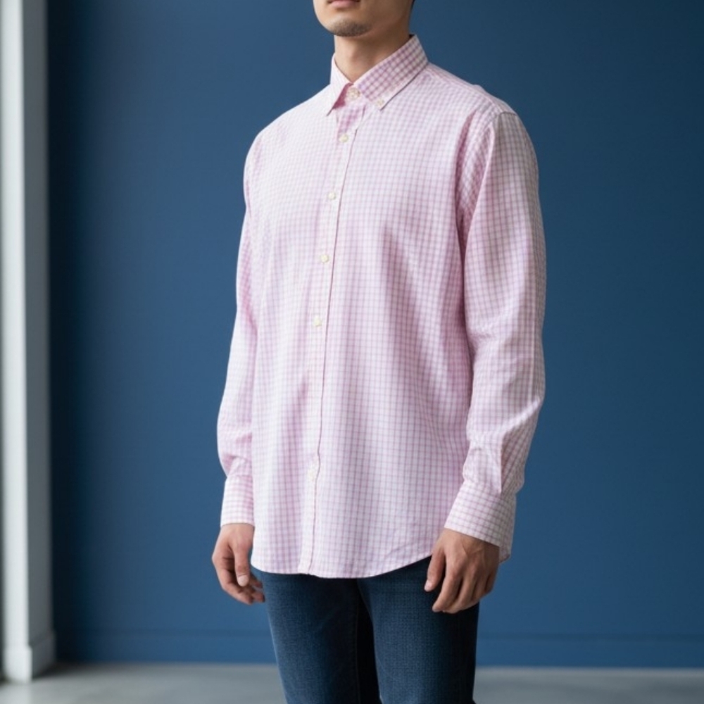 Peter Millar Pink Windowpane Dress Shirt